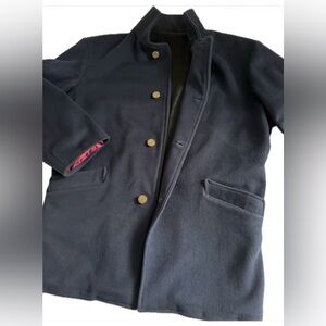 Tailor-made Men's Navy Wool Car Coat with Brass Buttons